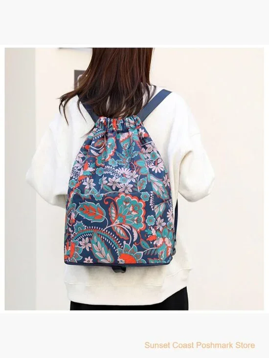 Waterproof Drawstring Backpack with Zipper Pockets Gym Travel Bag - Picture 7 of 7